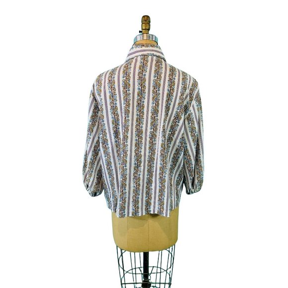 Vintage 1970s Floral Blouse Boho Land 'N Sea Striped Top | B 52" - Picture 9 of 9